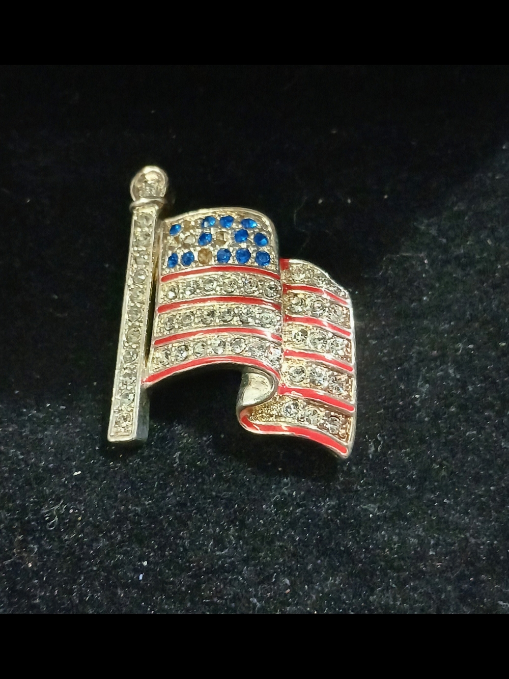 Patriotic American Flag Rhinestone Brooch - Red, White & Blue